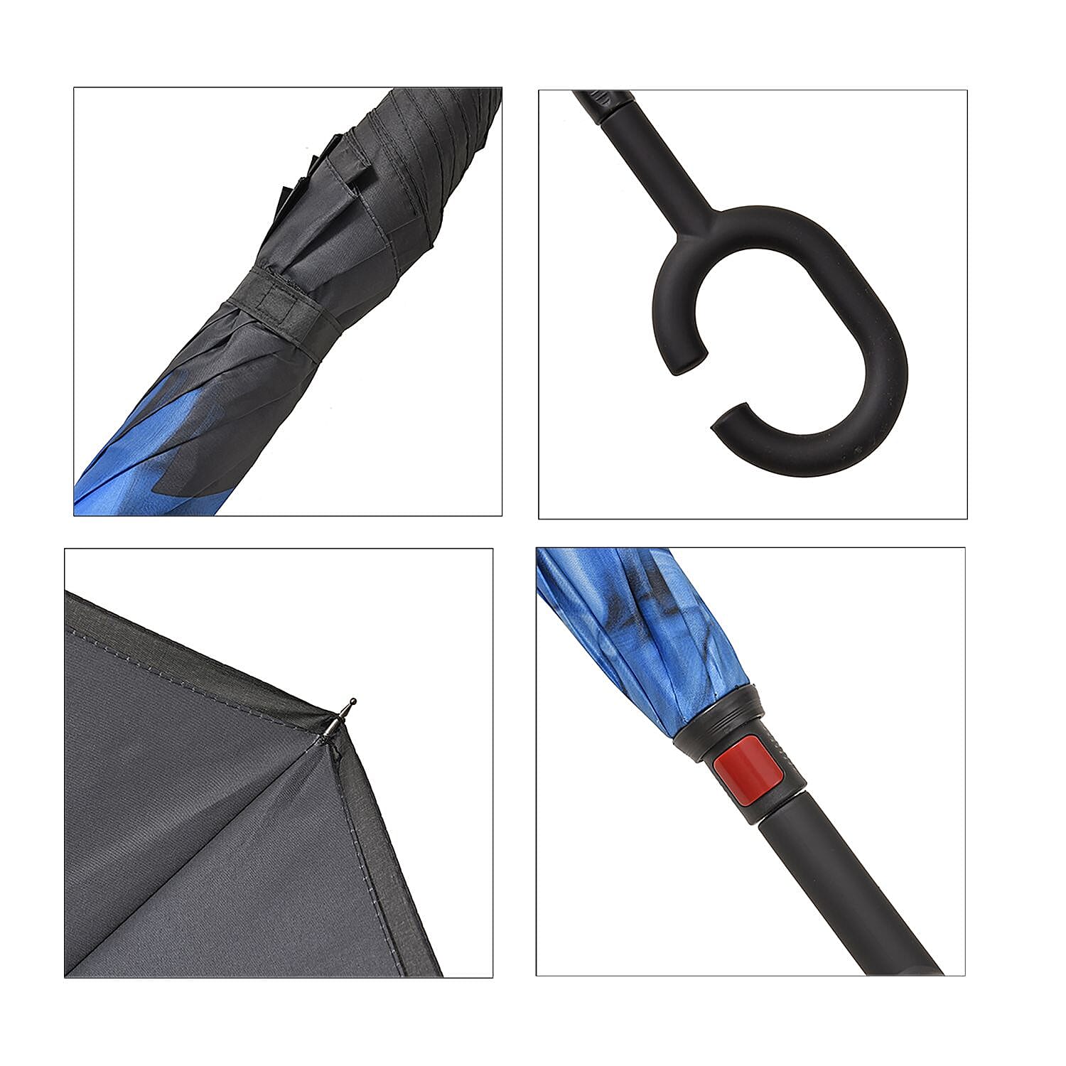 Inverted Umbrella, C Shape Handle Reverse Folding Umbrella, Anti-UV Windproof Travel Umbrella - Blue