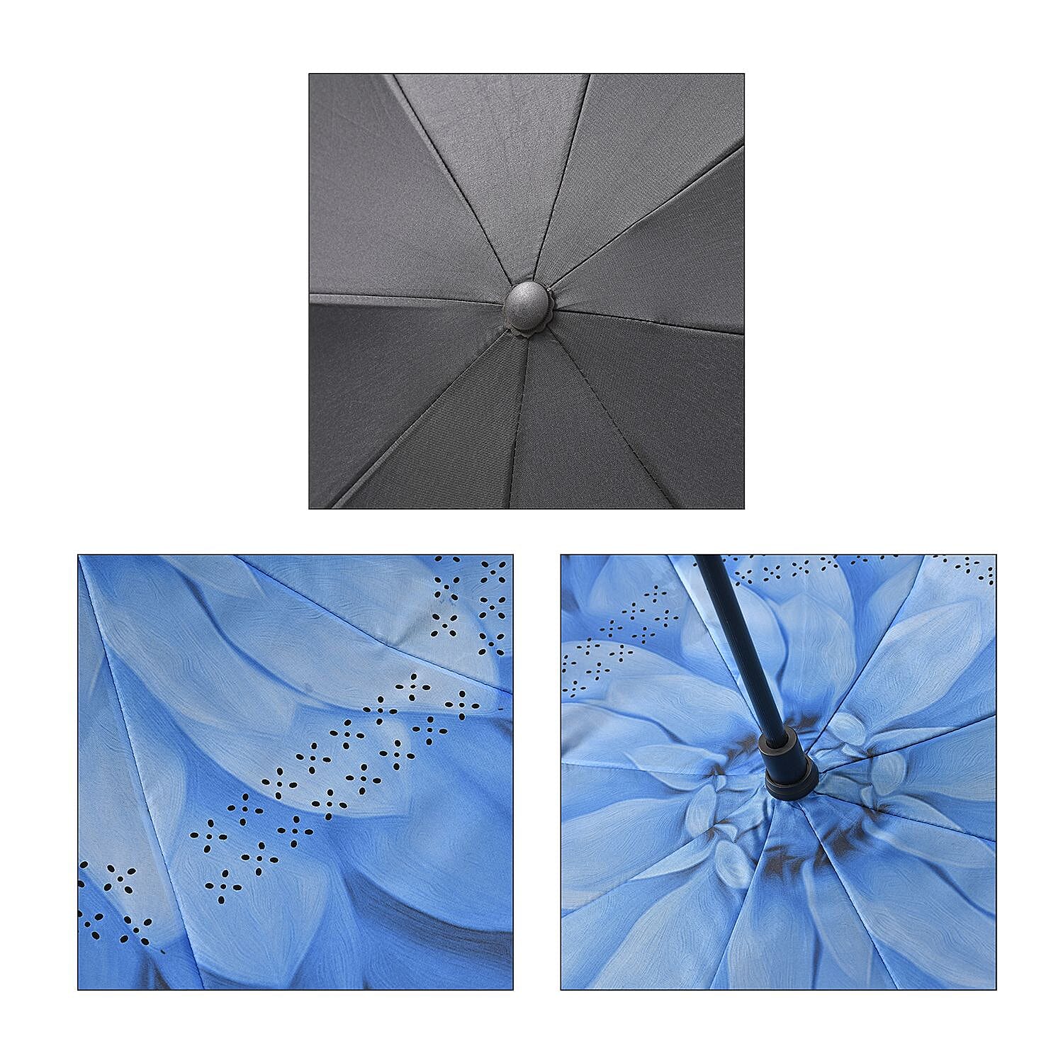 Inverted Umbrella, C Shape Handle Reverse Folding Umbrella, Anti-UV Windproof Travel Umbrella - Blue