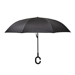 Floral Pattern Upside Down Reverse Umbrella with C-Shaped Handle - Red