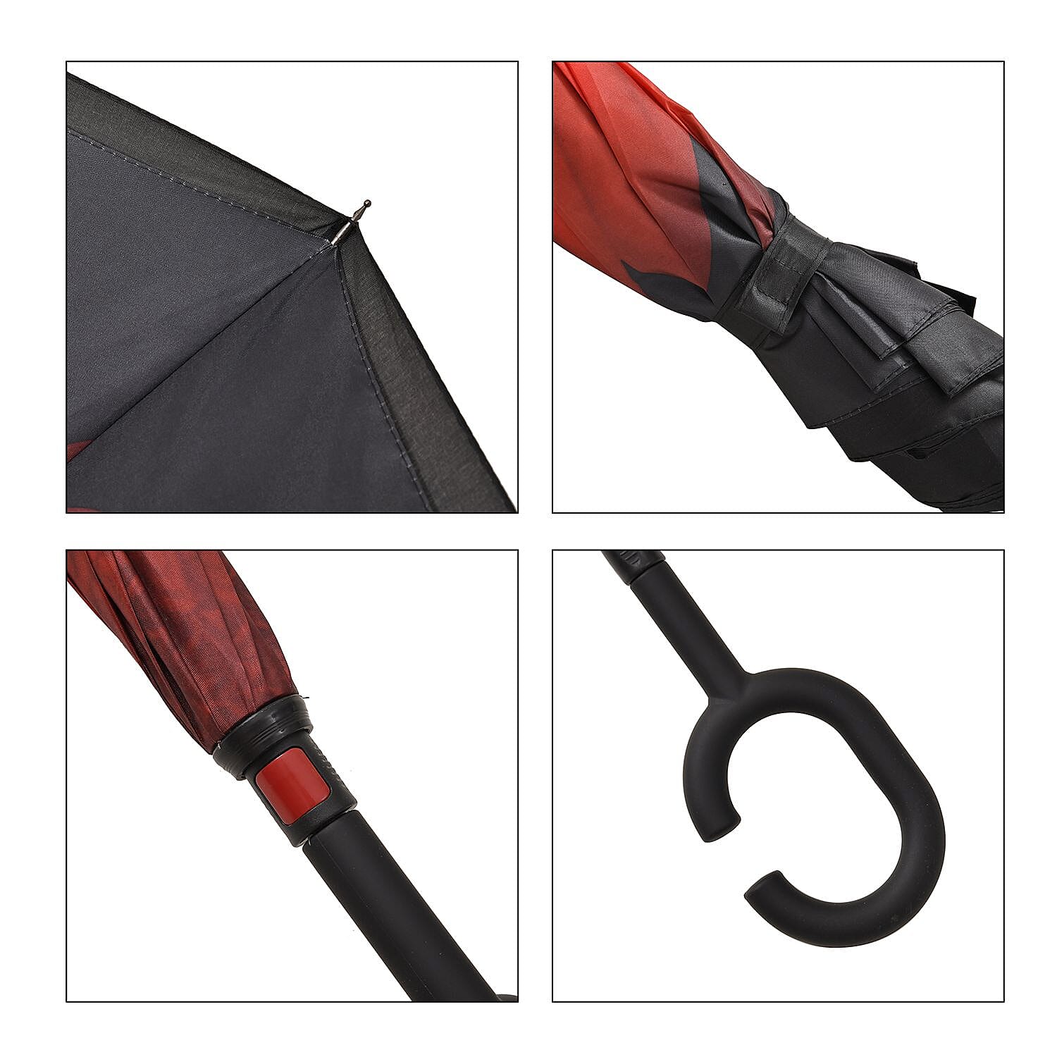 Inverted Umbrella, C Shape Handle Reverse Folding Umbrella, Anti-UV Windproof Travel Umbrella - Red