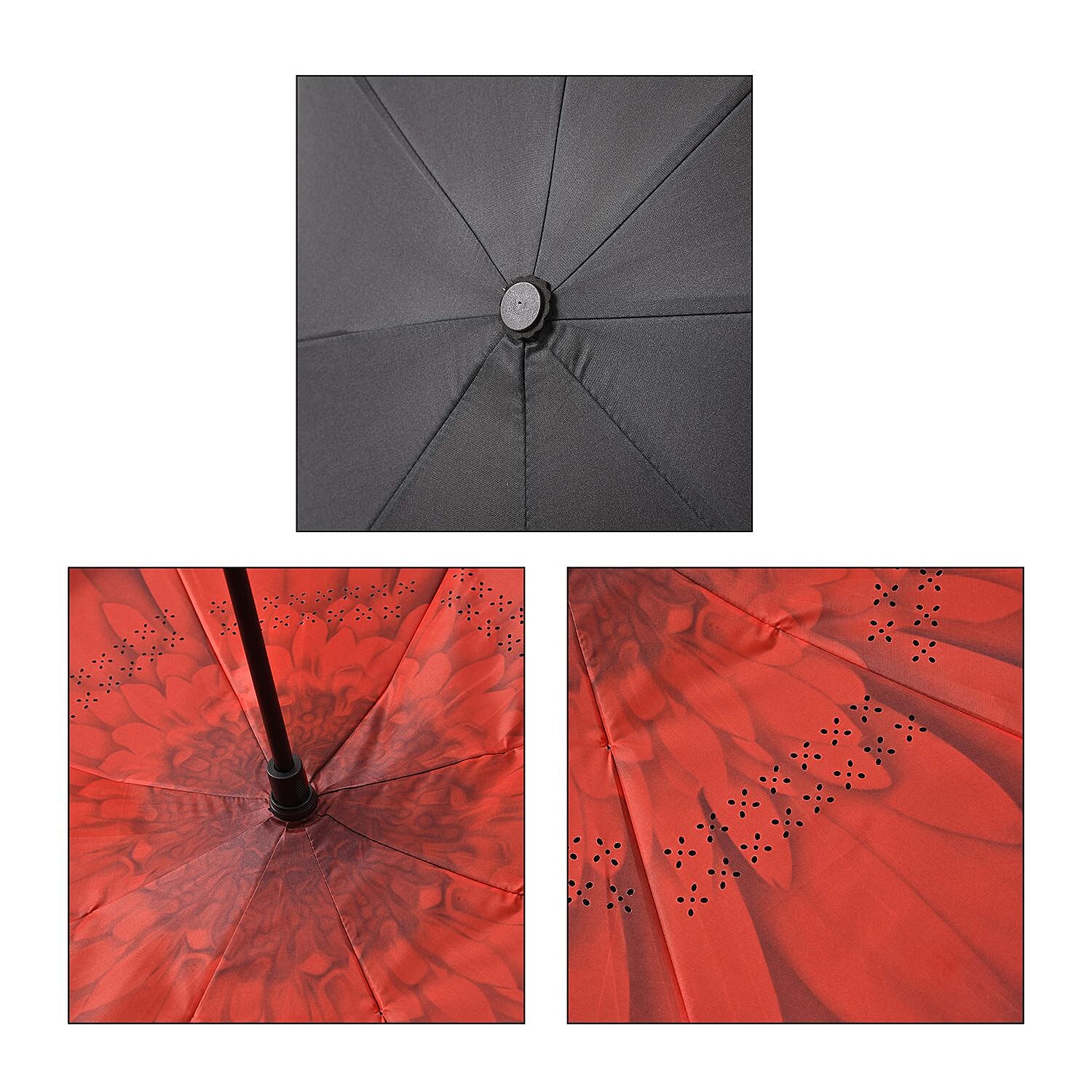 Inverted Umbrella, C Shape Handle Reverse Folding Umbrella, Anti-UV Windproof Travel Umbrella - Red