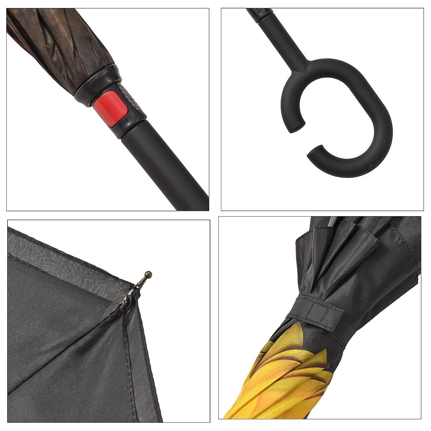 Inverted Umbrella, C Shape Handle Reverse Folding Umbrella, Anti-UV Windproof Travel Umbrella -  Sunflower
