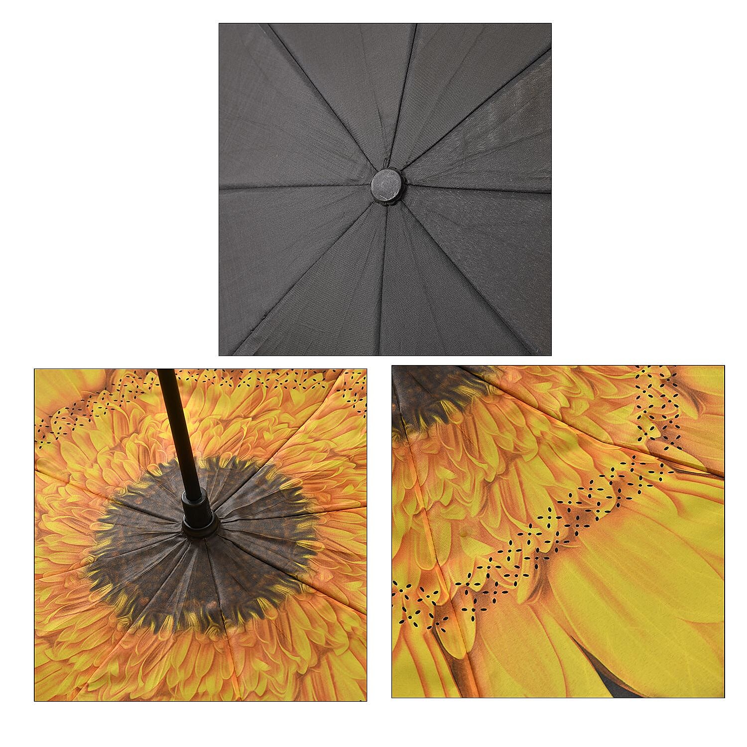 Inverted Umbrella, C Shape Handle Reverse Folding Umbrella, Anti-UV Windproof Travel Umbrella -  Sunflower