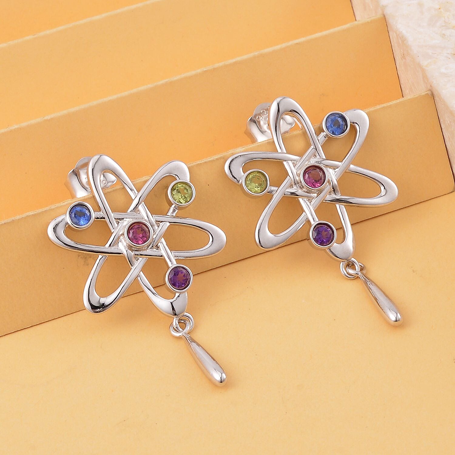 LucyQ Constellation collection - Multi Gemstone Earrings in Rhodium Overlay Sterling Silver
