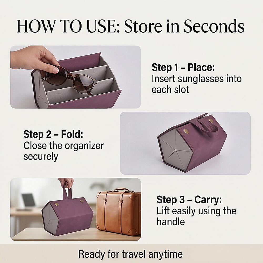 5 Slot Multipurpose Foldable Travel Organizer with Handle (Size 17x13x12 cm) - Maroon