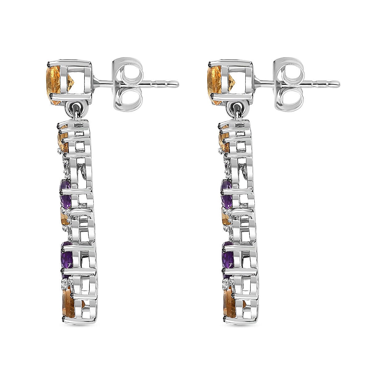 GP Italian Garden Collection - Citrine, Amethyst and Multi Gemstone Dangle Earrings in 18K YG Vermeil and Platinum Plated Sterling Silver 3.46 Ct.