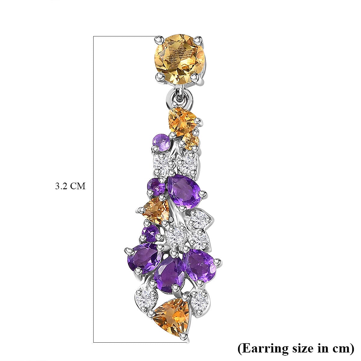 GP Italian Garden Collection - Citrine, Amethyst and Multi Gemstone Dangle Earrings in 18K YG Vermeil and Platinum Plated Sterling Silver 3.46 Ct.