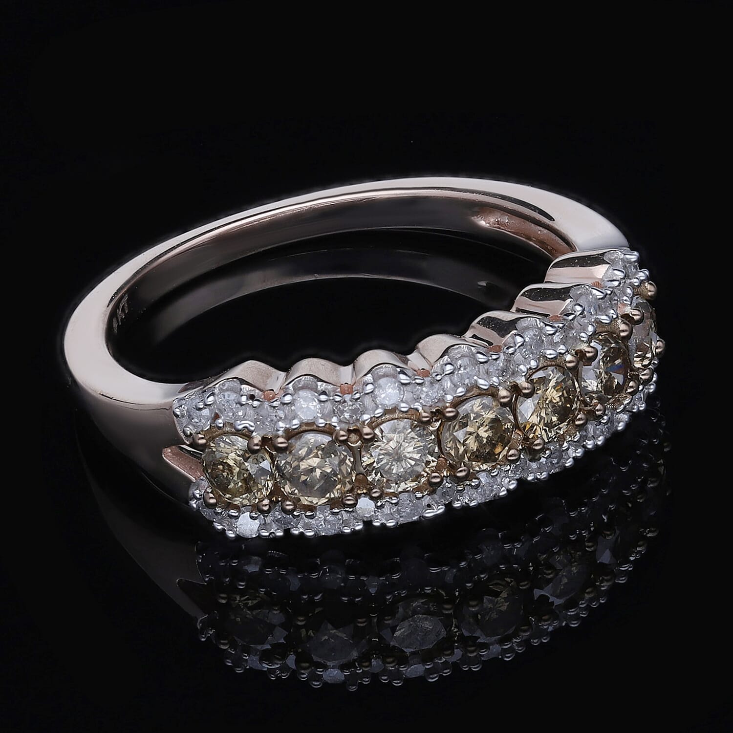 9K Rose Gold SGL Certified Champagne Diamond and White Diamond Ring 1.00 Ct.