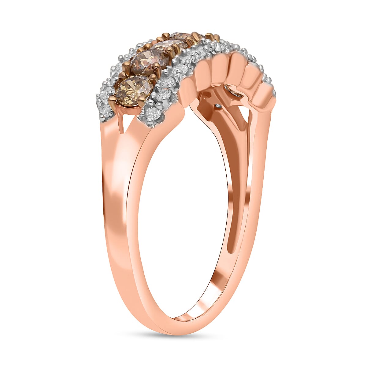 9K Rose Gold SGL Certified Champagne Diamond and White Diamond Ring 1.00 Ct.