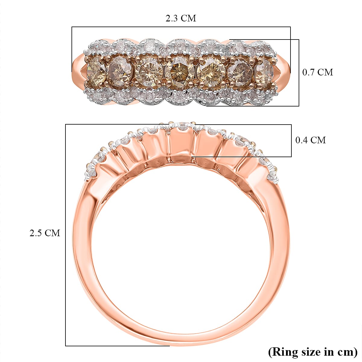 9K Rose Gold SGL Certified Champagne Diamond and White Diamond Ring 1.00 Ct.