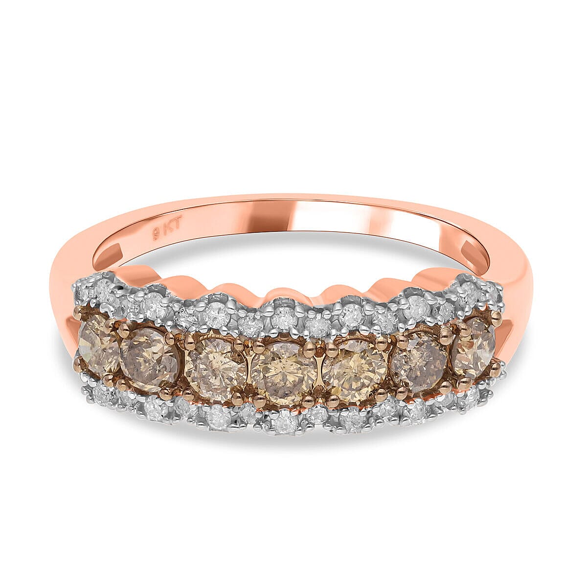 9K Rose Gold SGL Certified Champagne Diamond and White Diamond Ring 1.00 Ct.