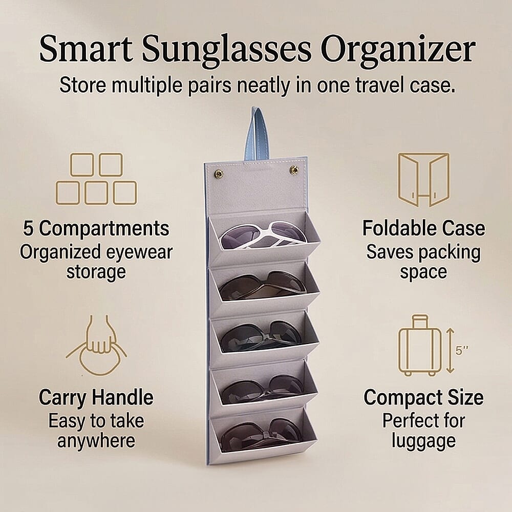 5 Slot Multipurpose Foldable Travel Organizer with Handle (Size 17x13x12 cm) - Sky Blue