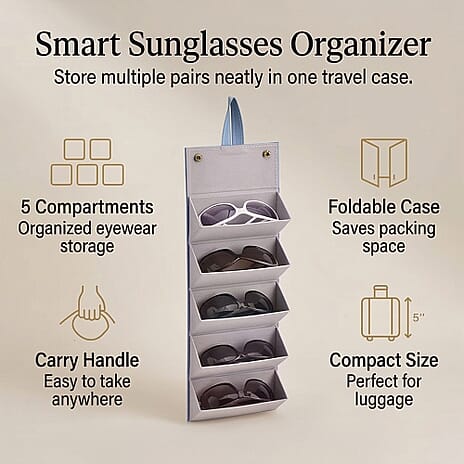 5 Slot Multipurpose Foldable Travel Organizer with Handle (Size 17x13x12 cm) - Sky Blue