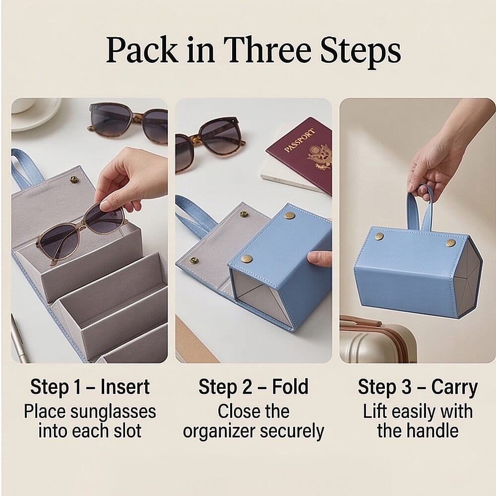 5 Slot Multipurpose Foldable Travel Organizer with Handle (Size 17x13x12 cm) - Sky Blue