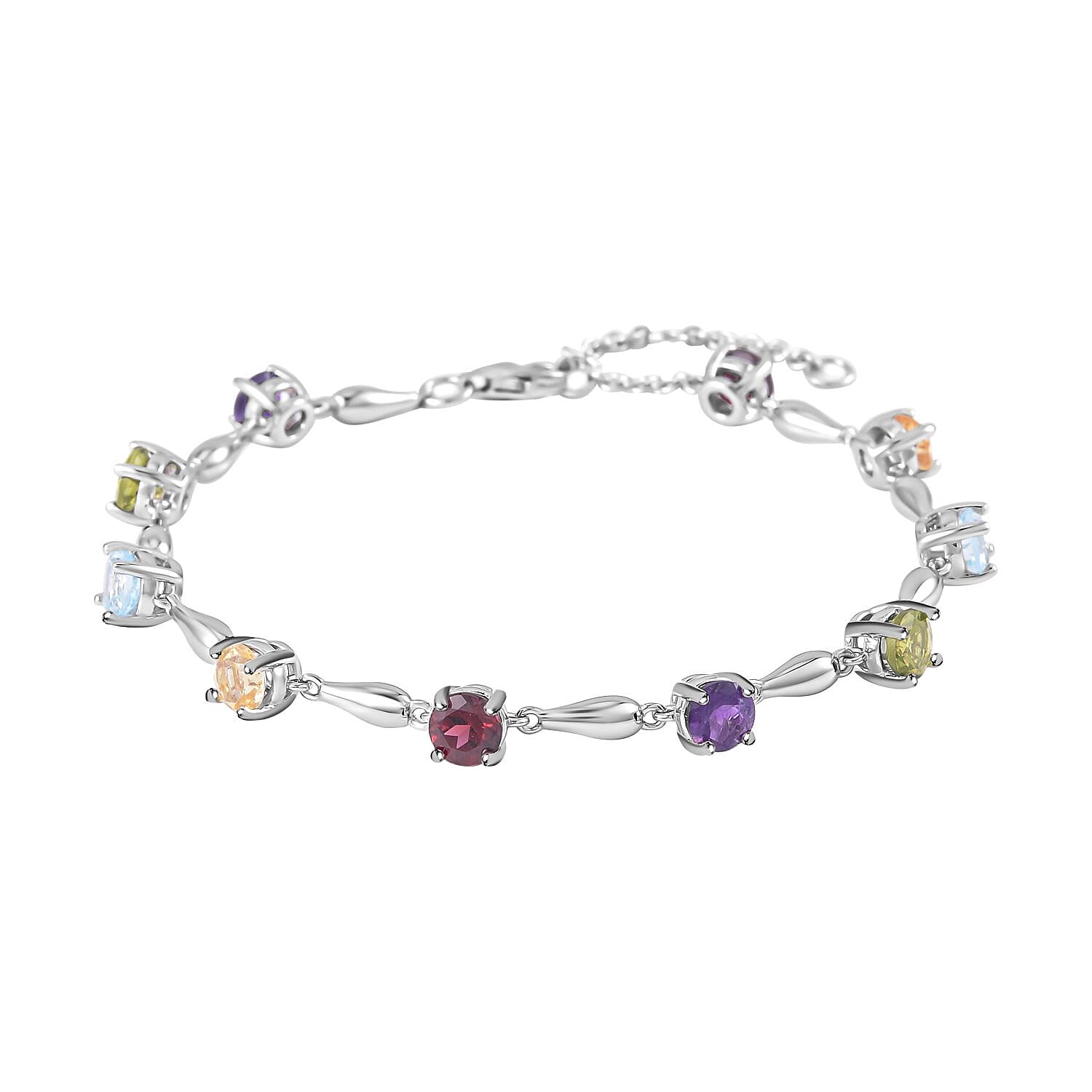 LucyQ Drip Collection - Multi Gemstone Tennis Bracelet (Size - 7-7.5-8) in Rhodium Overlay Sterling Silver