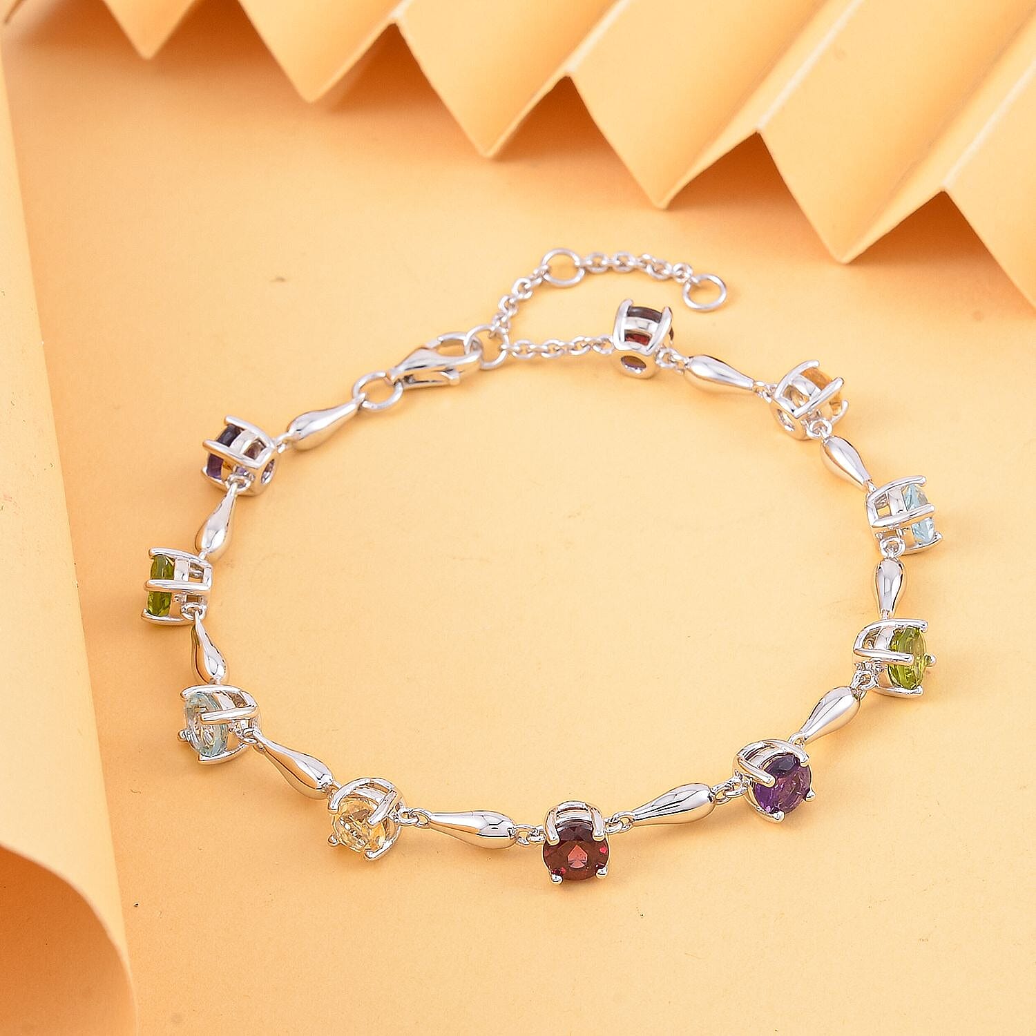 LucyQ Drip Collection - Multi Gemstone Tennis Bracelet (Size - 7-7.5-8) in Rhodium Overlay Sterling Silver