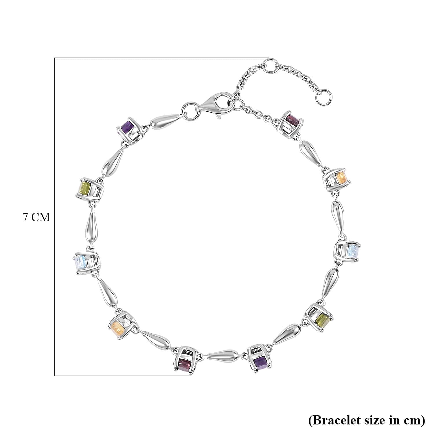 LucyQ Drip Collection - Multi Gemstone Tennis Bracelet (Size - 7-7.5-8) in Rhodium Overlay Sterling Silver