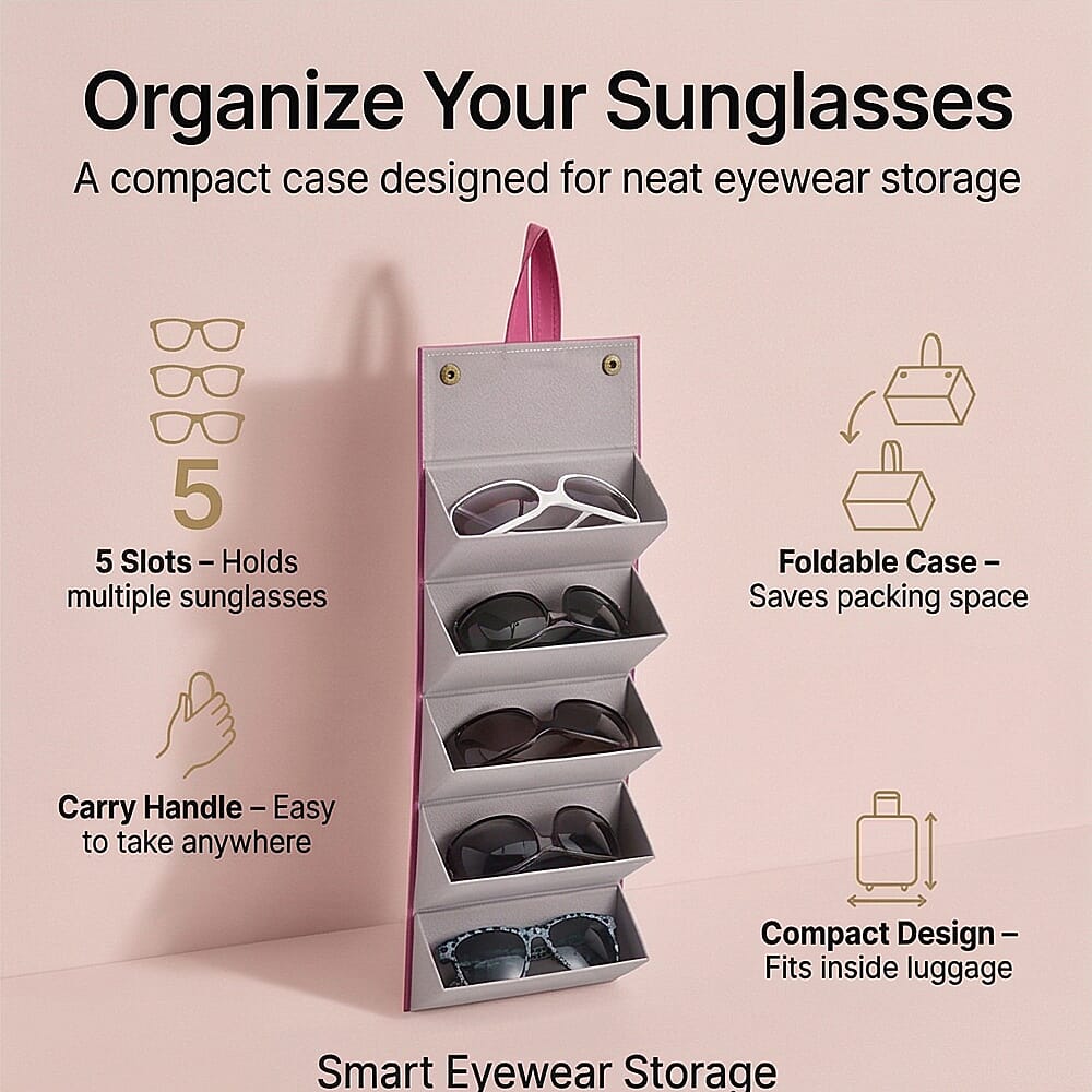 5 Slot Multipurpose Foldable Travel Organizer with Handle (Size 17x13x12 cm) - Pink