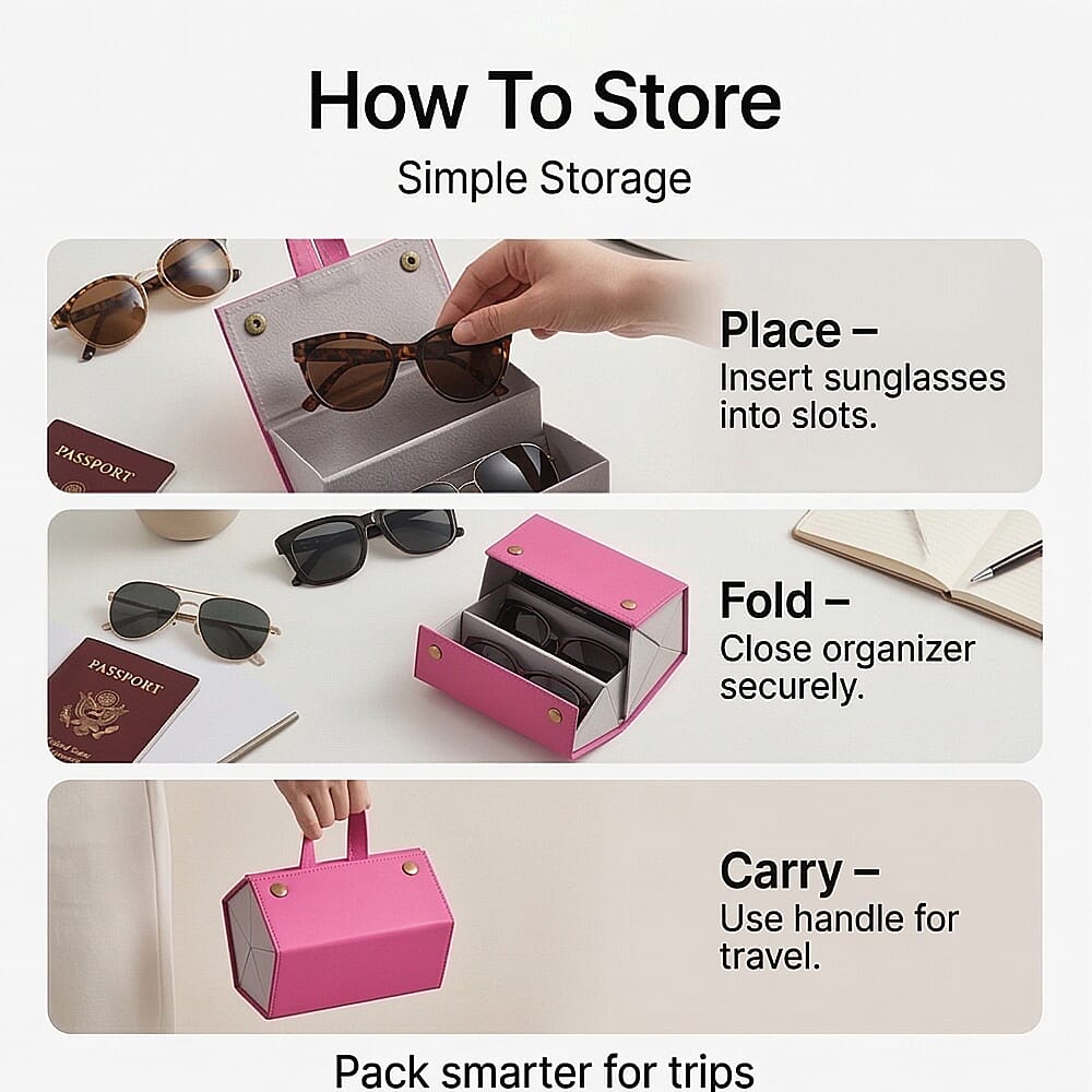 5 Slot Multipurpose Foldable Travel Organizer with Handle (Size 17x13x12 cm) - Pink