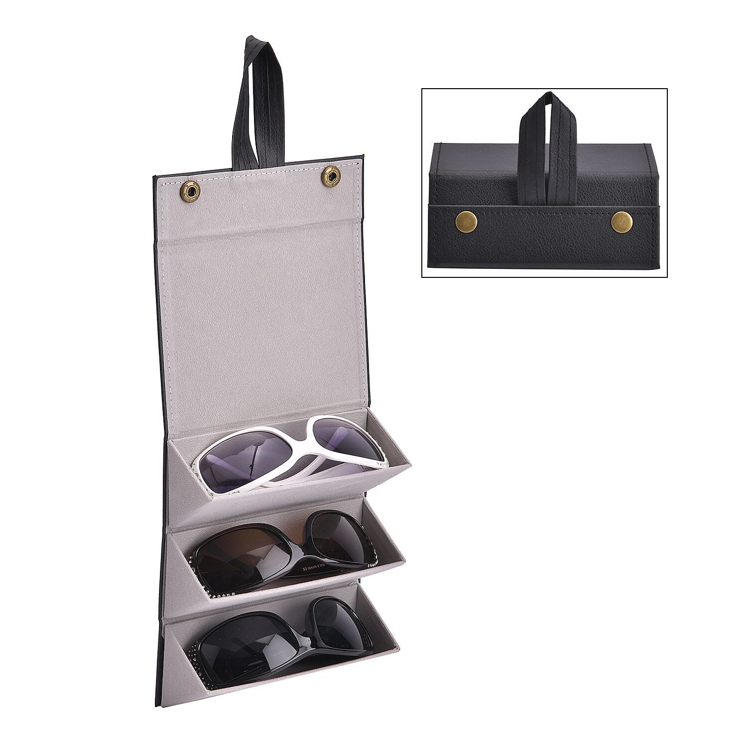 3 Slot Multipurpose Foldable Travel Organizer with Handle (Size 16x12x6 cm) - Black