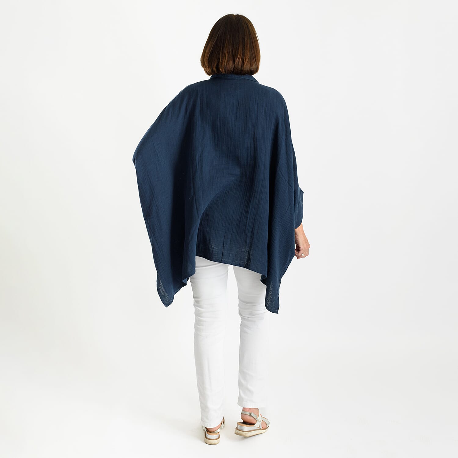 Tamsy 100% Cotton Oversized Top with Pockets (One Size) - Navy