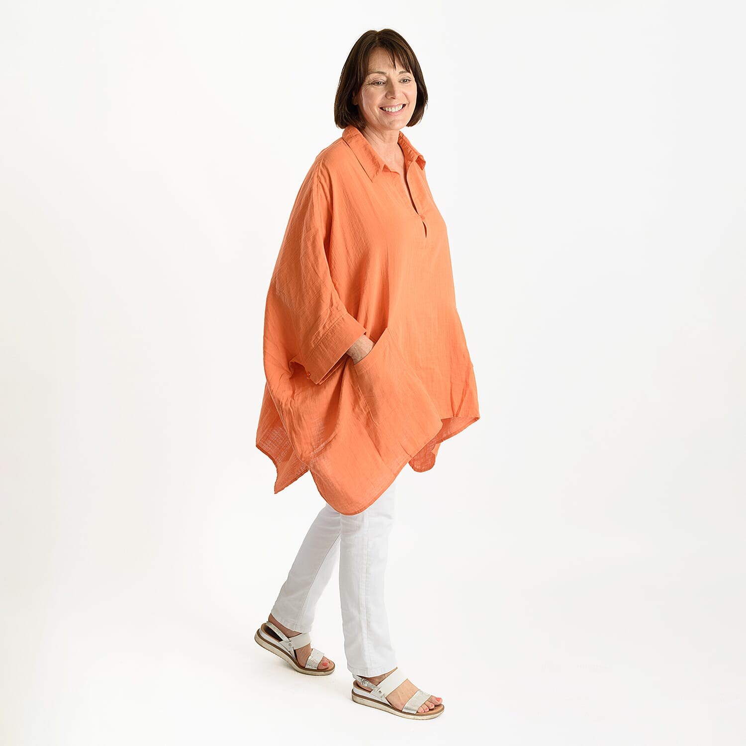 Tamsy 100% Cotton Oversized Top with Pockets (One Size) - Pale Orange