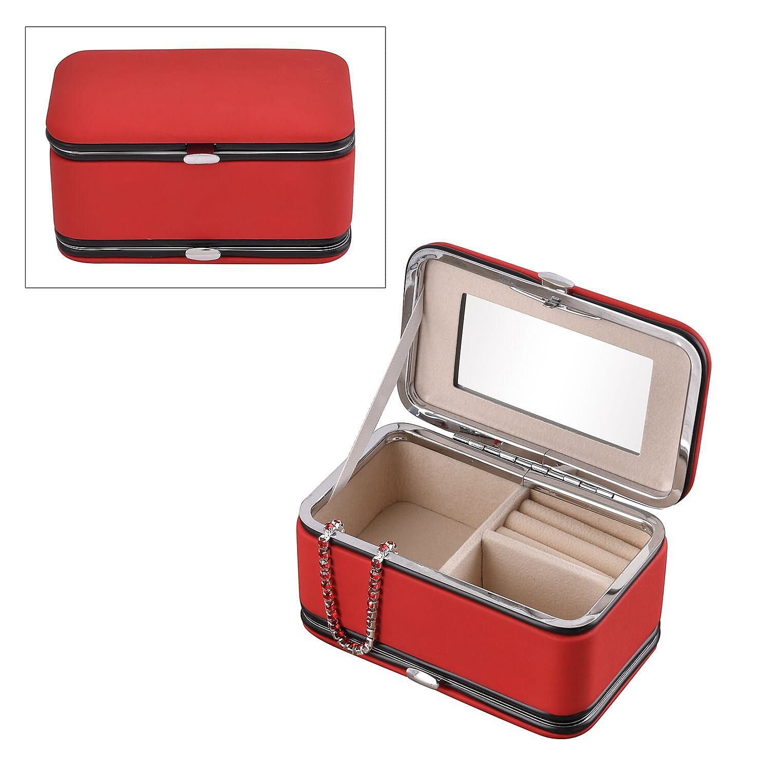 Mega Deal-  Jewellery Organizer with 6 Manicure Set with a  Bracelet (Size 7.5 cm) - Red