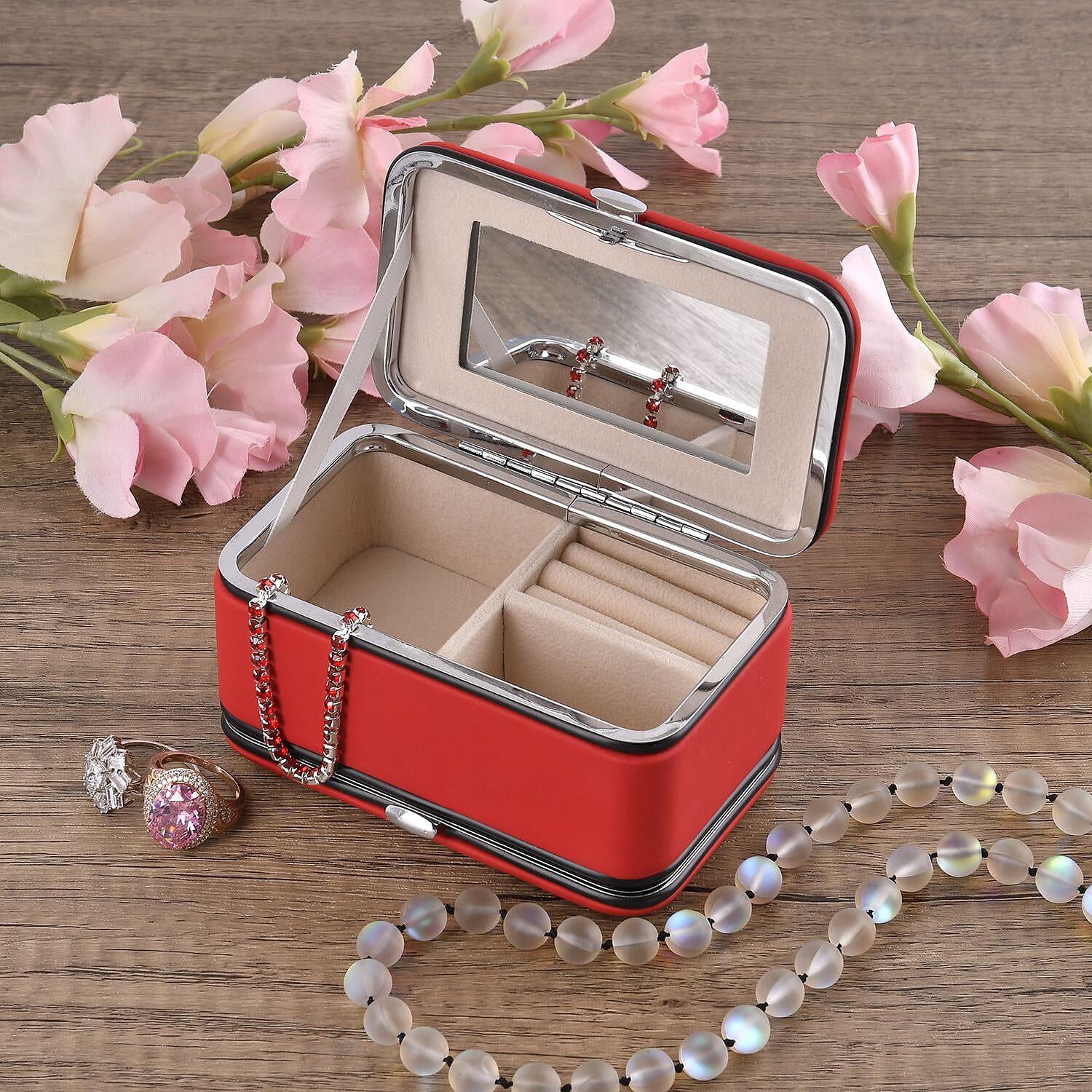 Mega Deal-  Jewellery Organizer with 6 Manicure Set with a  Bracelet (Size 7.5 cm) - Red