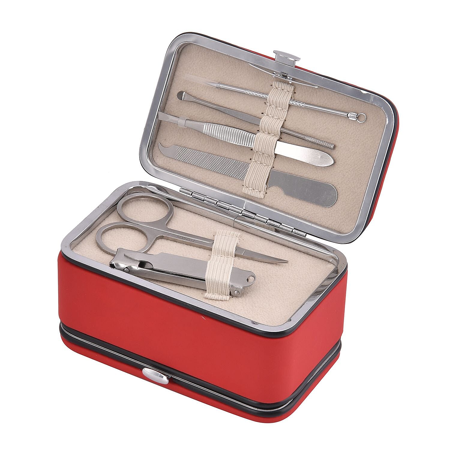 Mega Deal-  Jewellery Organizer with 6 Manicure Set with a  Bracelet (Size 7.5 cm) - Red