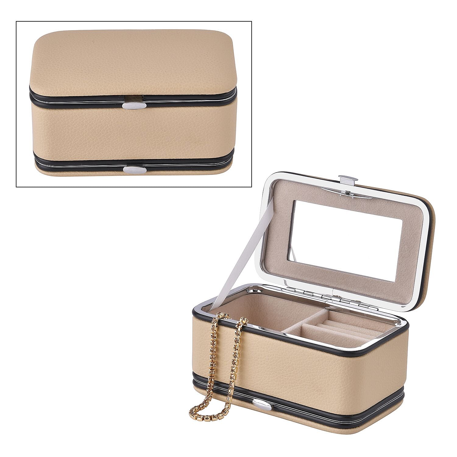 Jewellery Organizer with 6 Manicure Set and 1 Crystal Studded Bracelet (Size 7.50) - Beige