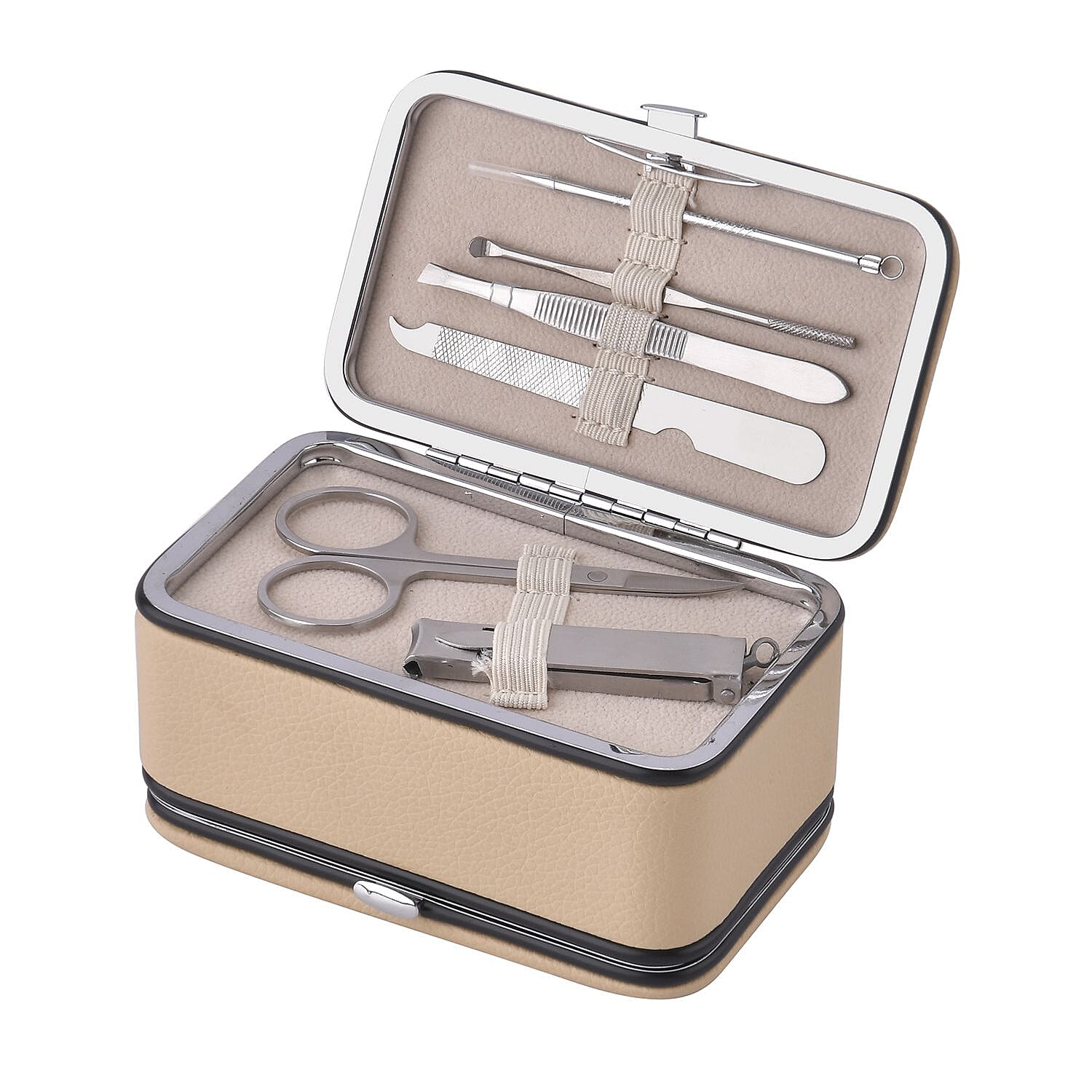 Jewellery Organizer with 6 Manicure Set and 1 Crystal Studded Bracelet (Size 7.50) - Beige