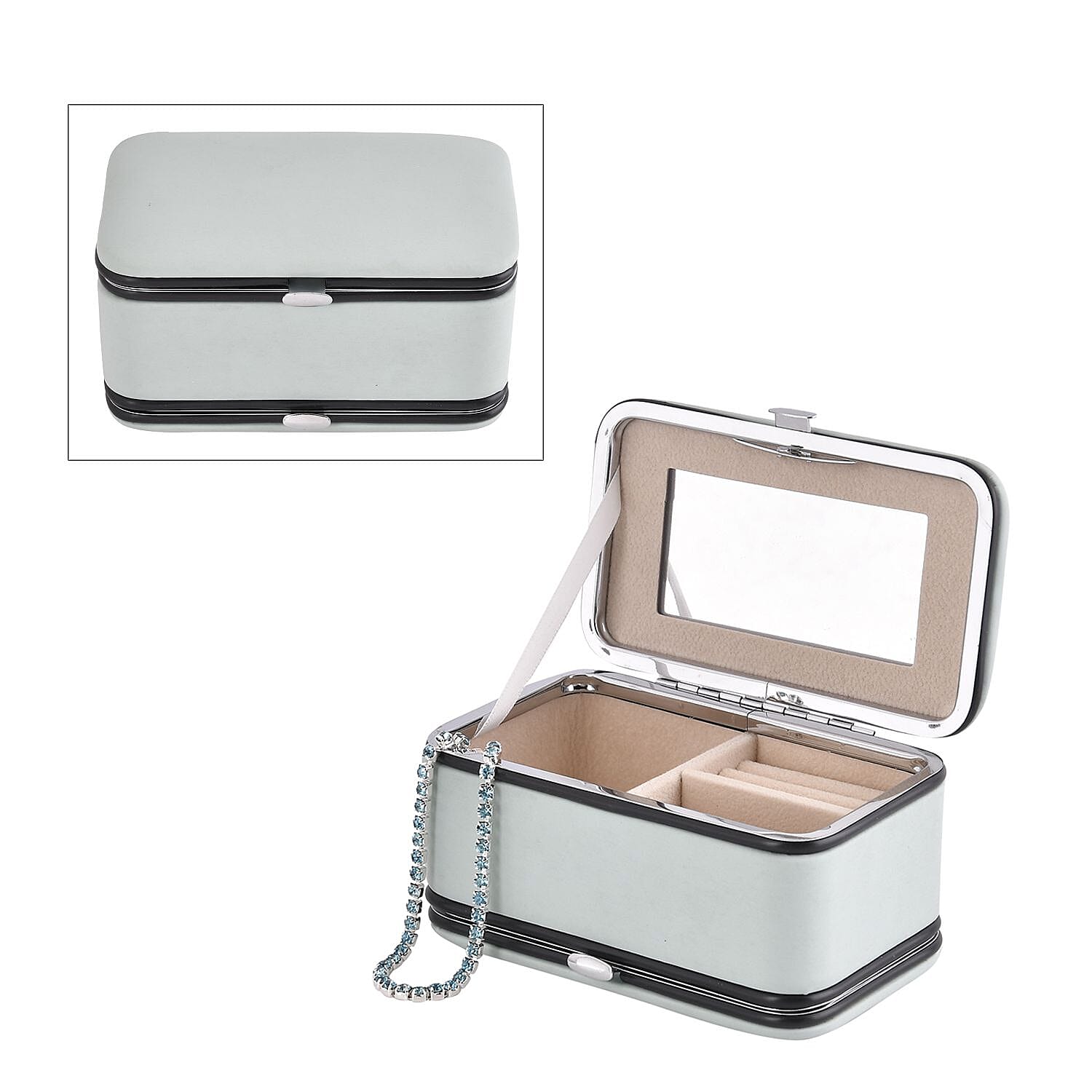 Jewellery Organizer with 6 Manicure Set and 1 Crystal Studded Bracelet (Size 7.5 cm) - Blue