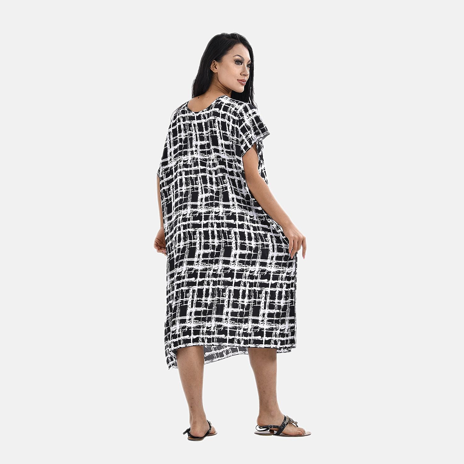 Closeout Deal 100% Viscose Printed Maxi Kaftan Dress (One Size, 8-20)  - White and Black