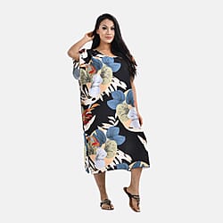 Closeout Deal Summer 100% Viscose Printed Maxi Kaftan Dress (One Size, 8-20)  - White and Black