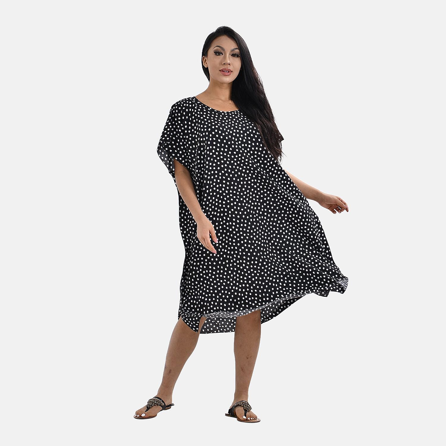 Closeout Deal 100% Viscose Dot Printed Maxi Kaftan Dress (One Size, 8-20) - Polka