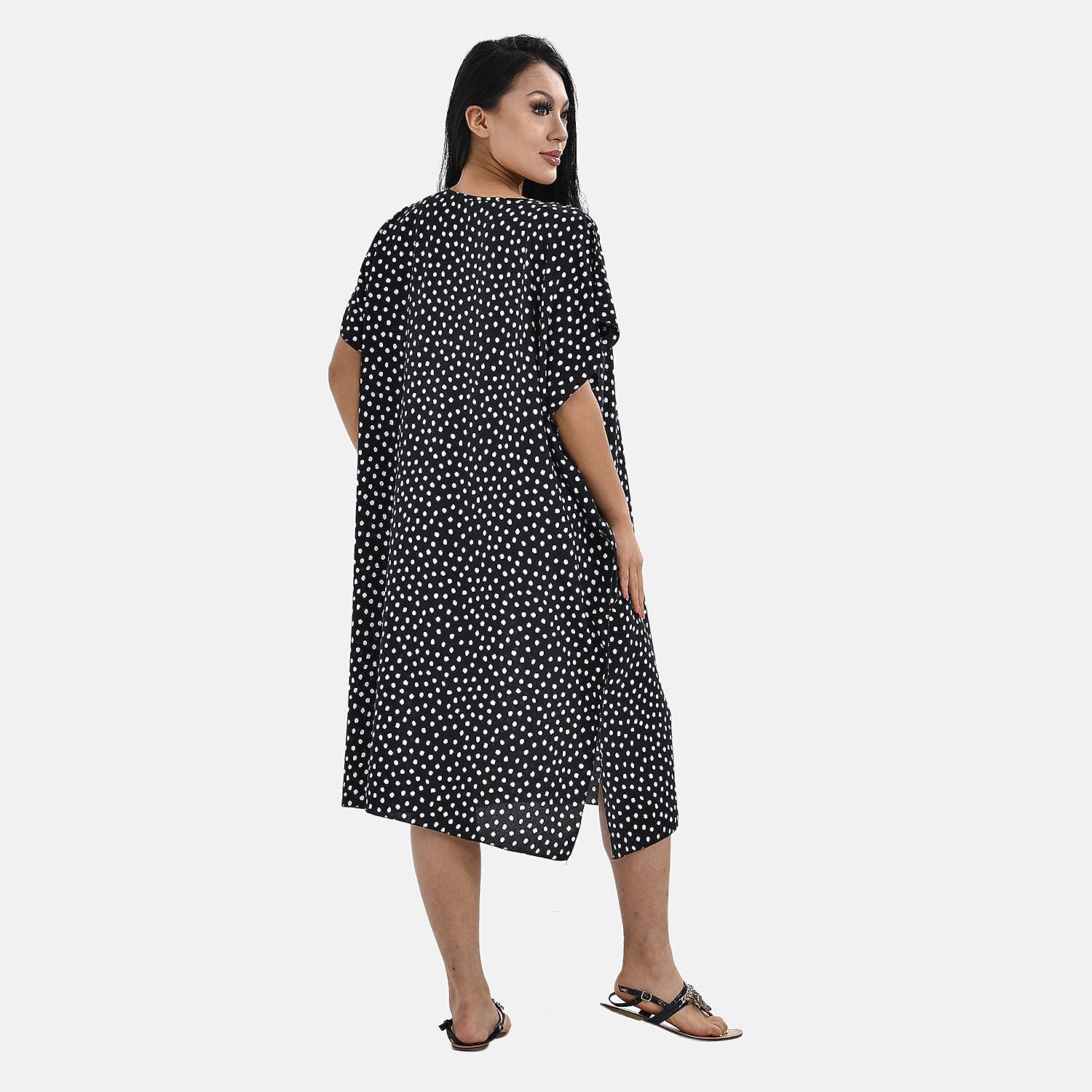 Closeout Deal 100% Viscose Dot Printed Maxi Kaftan Dress (One Size, 8-20) - Polka