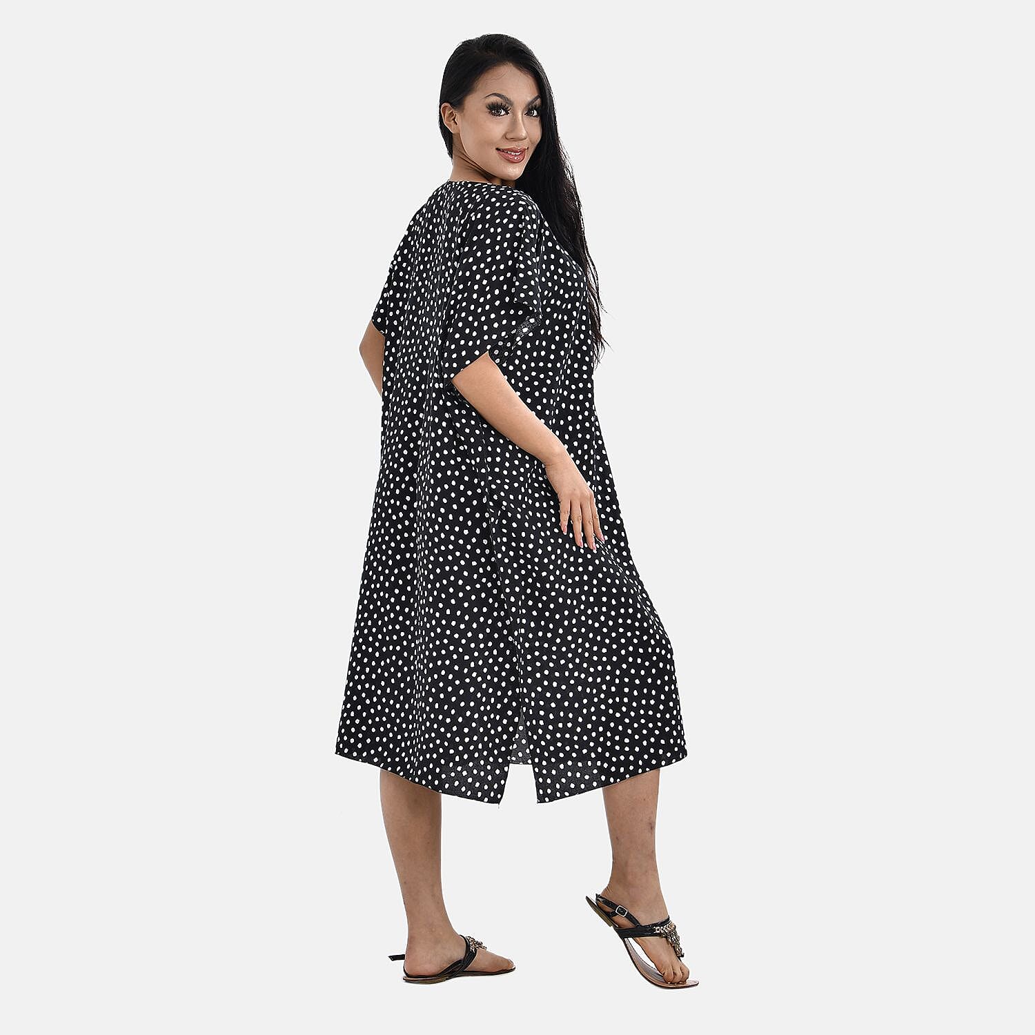 Closeout Deal 100% Viscose Dot Printed Maxi Kaftan Dress (One Size, 8-20) - Polka