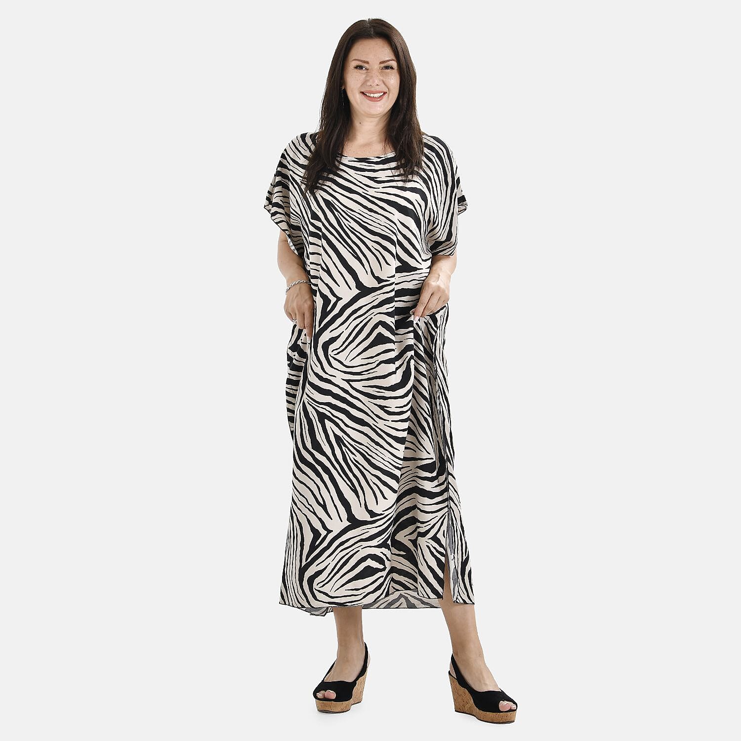 Closeout Deal 100% Viscose Camel Stripe Print Maxi Kaftan (One Size 8-20)