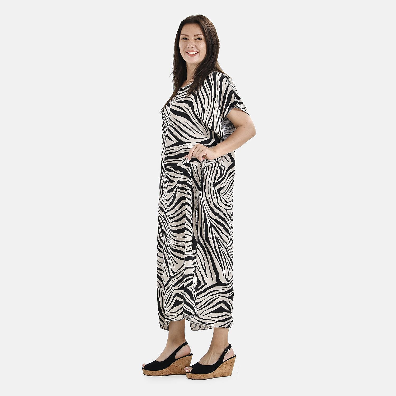 Closeout Deal 100% Viscose Camel Stripe Print Maxi Kaftan (One Size 8-20)