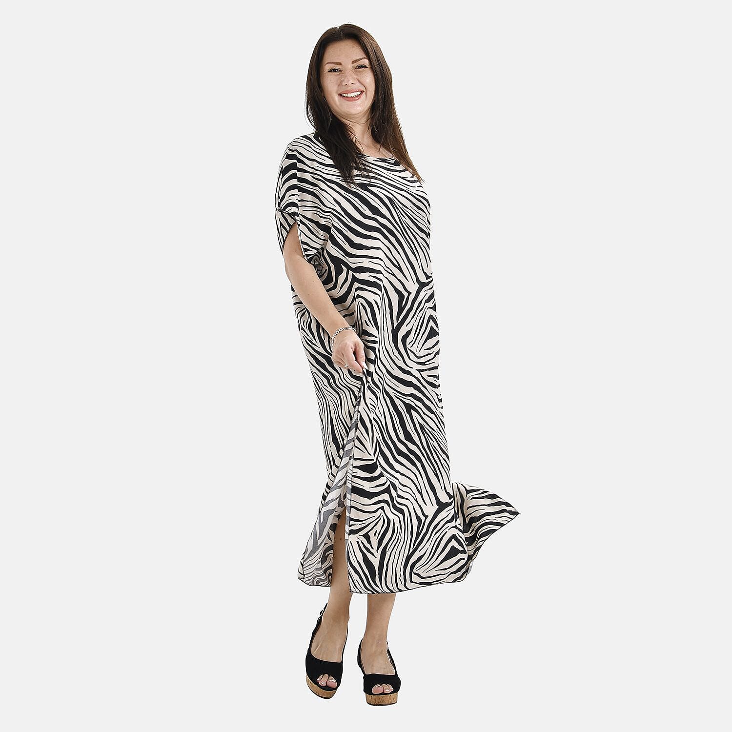 Closeout Deal 100% Viscose Camel Stripe Print Maxi Kaftan (One Size 8-20)