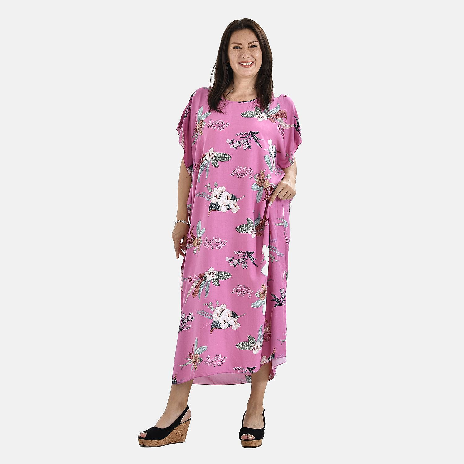 Closeout Deal 100% Viscose  Maxi Kaftan (One Size 8-20)-Pink
