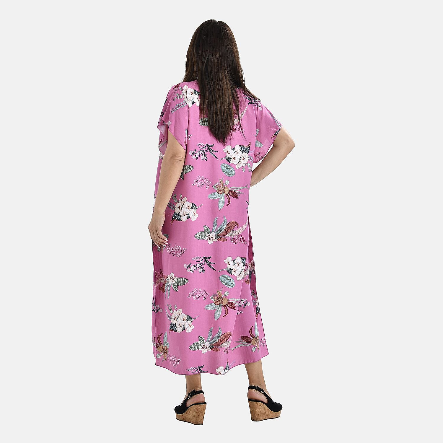 Closeout Deal 100% Viscose  Maxi Kaftan (One Size 8-20)-Pink