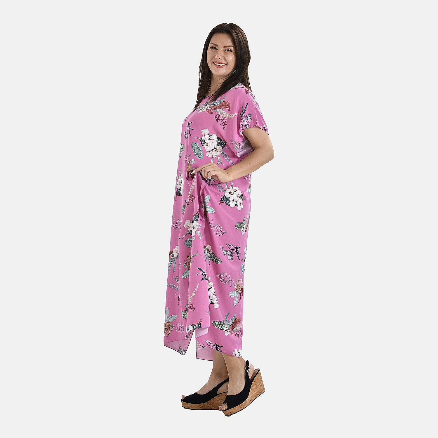 Closeout Deal 100% Viscose  Maxi Kaftan (One Size 8-20)-Pink