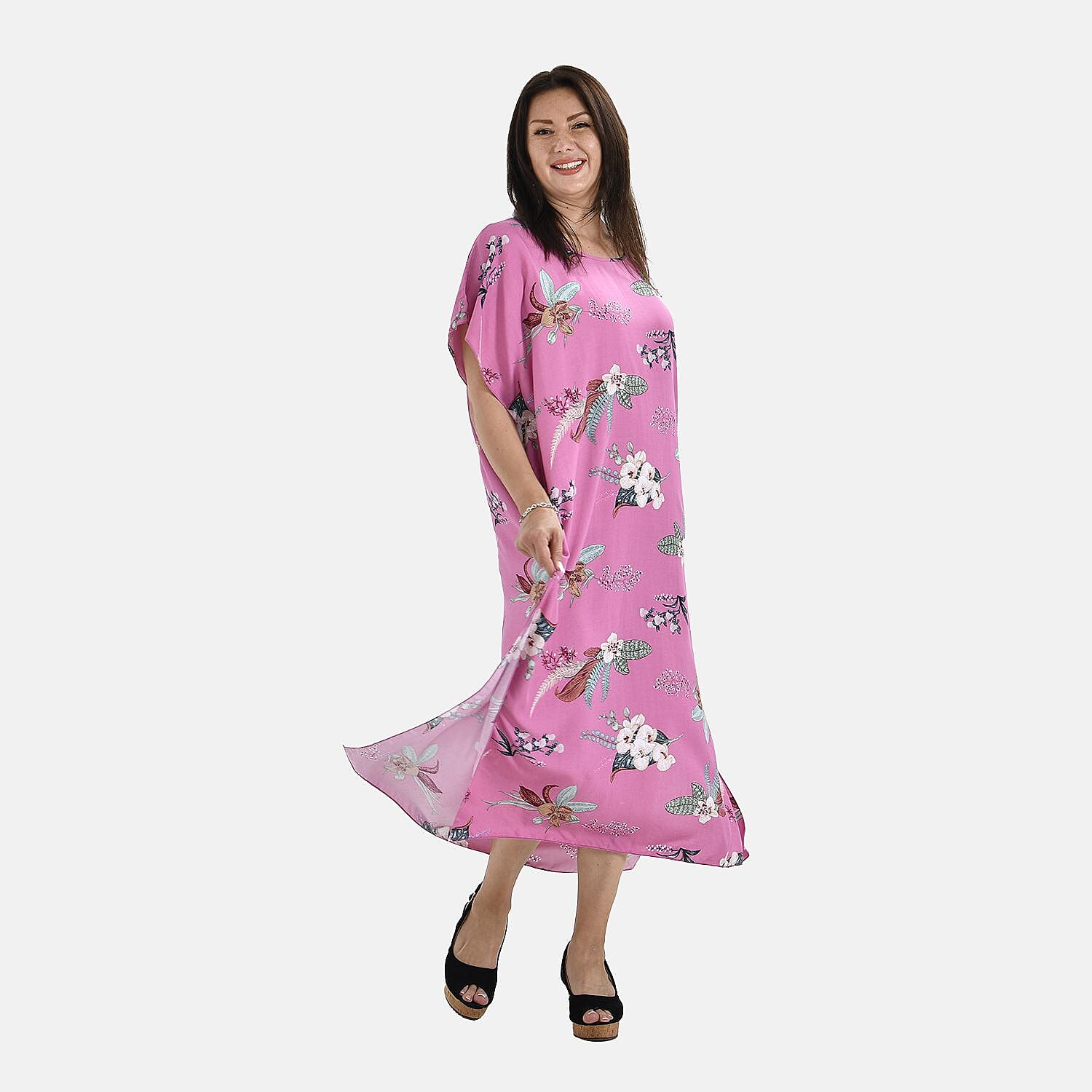 Closeout Deal 100% Viscose  Maxi Kaftan (One Size 8-20)-Pink