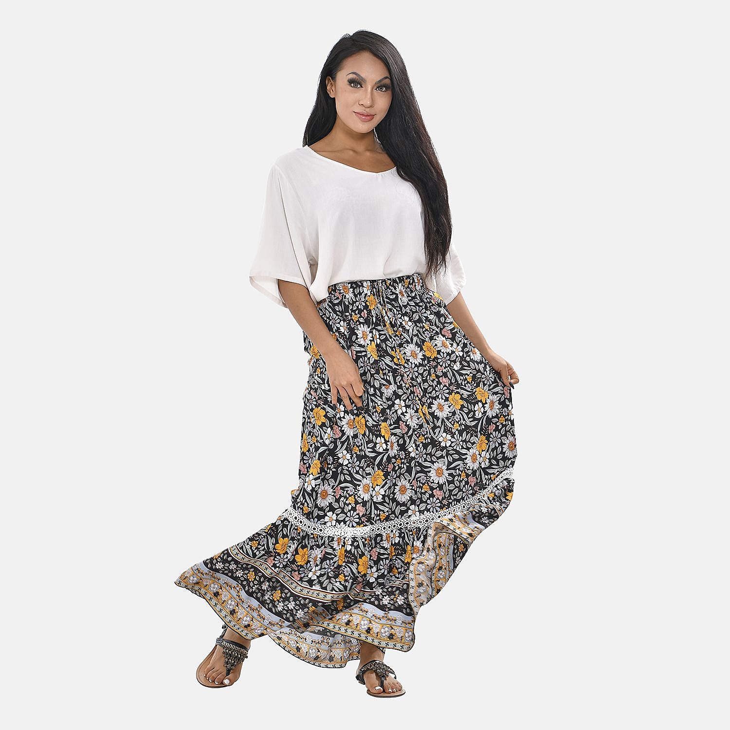 Long skirt with blouse made of viscose and linen - YOKKO