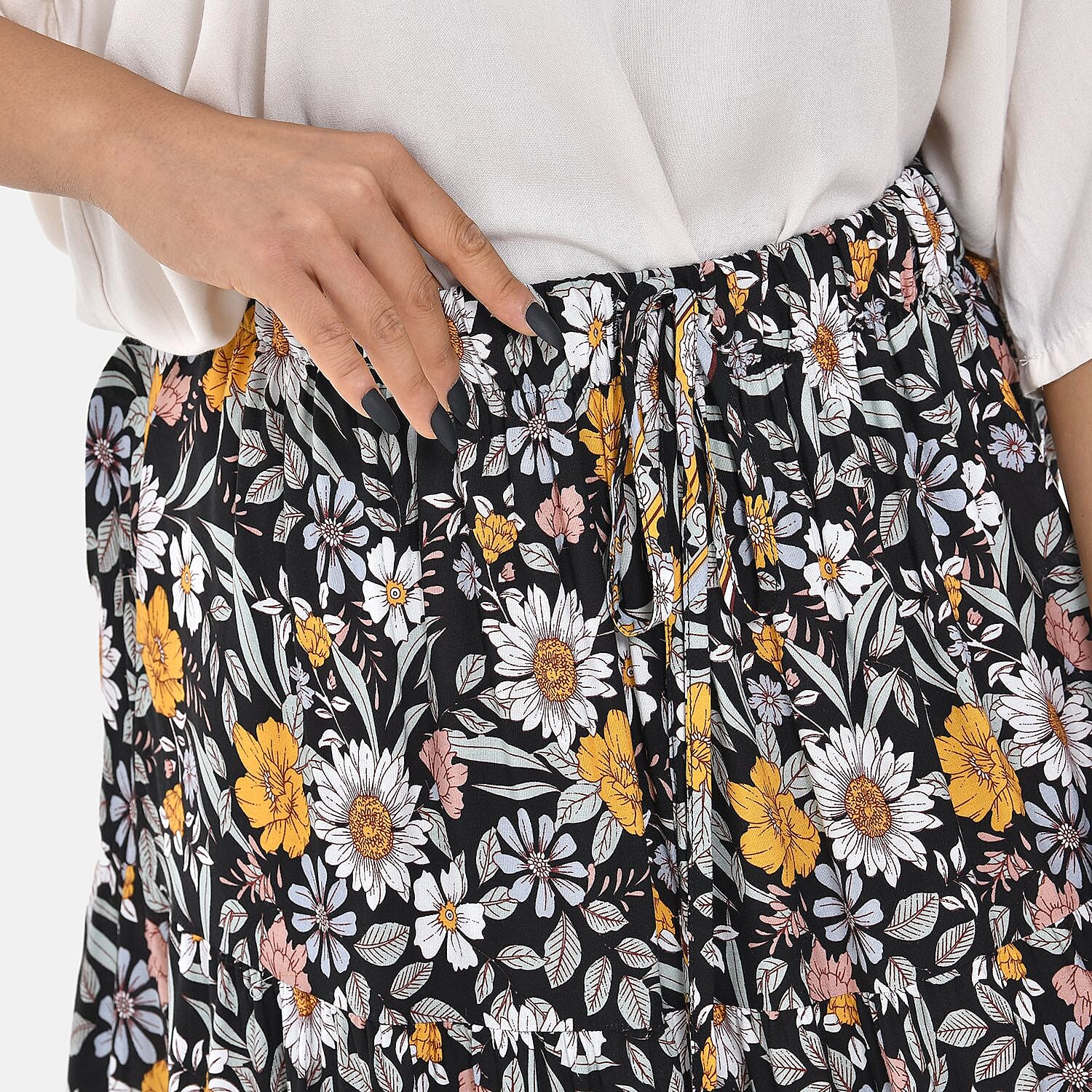 100% Viscose Close Out Print Maxi Skirts (One size ) - Black