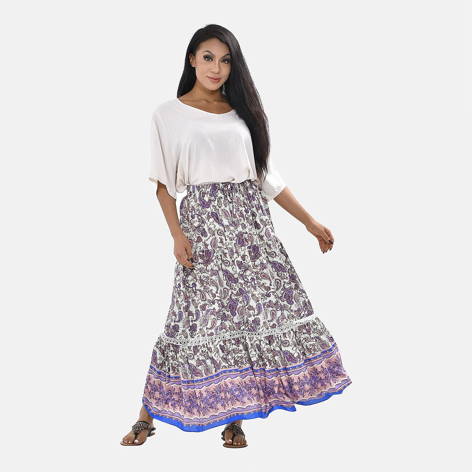 White printed long store skirt