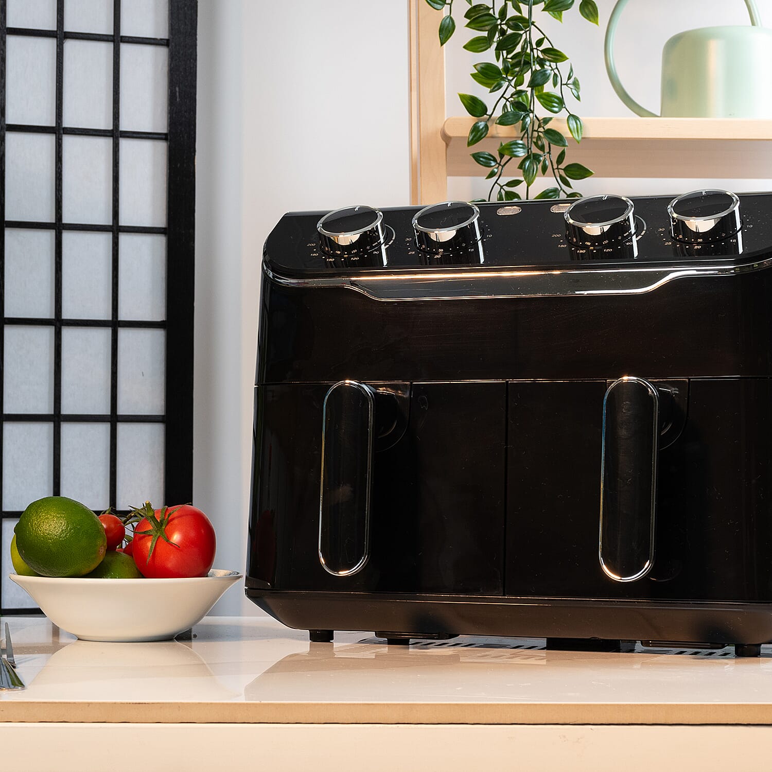 Homesmart Dual Air Fryer - Air Fry, Roast, Bake, Reheat - Uses little to no oil, Dishwasher Safe  (4L-4L Draws - 2x1400W) - Black