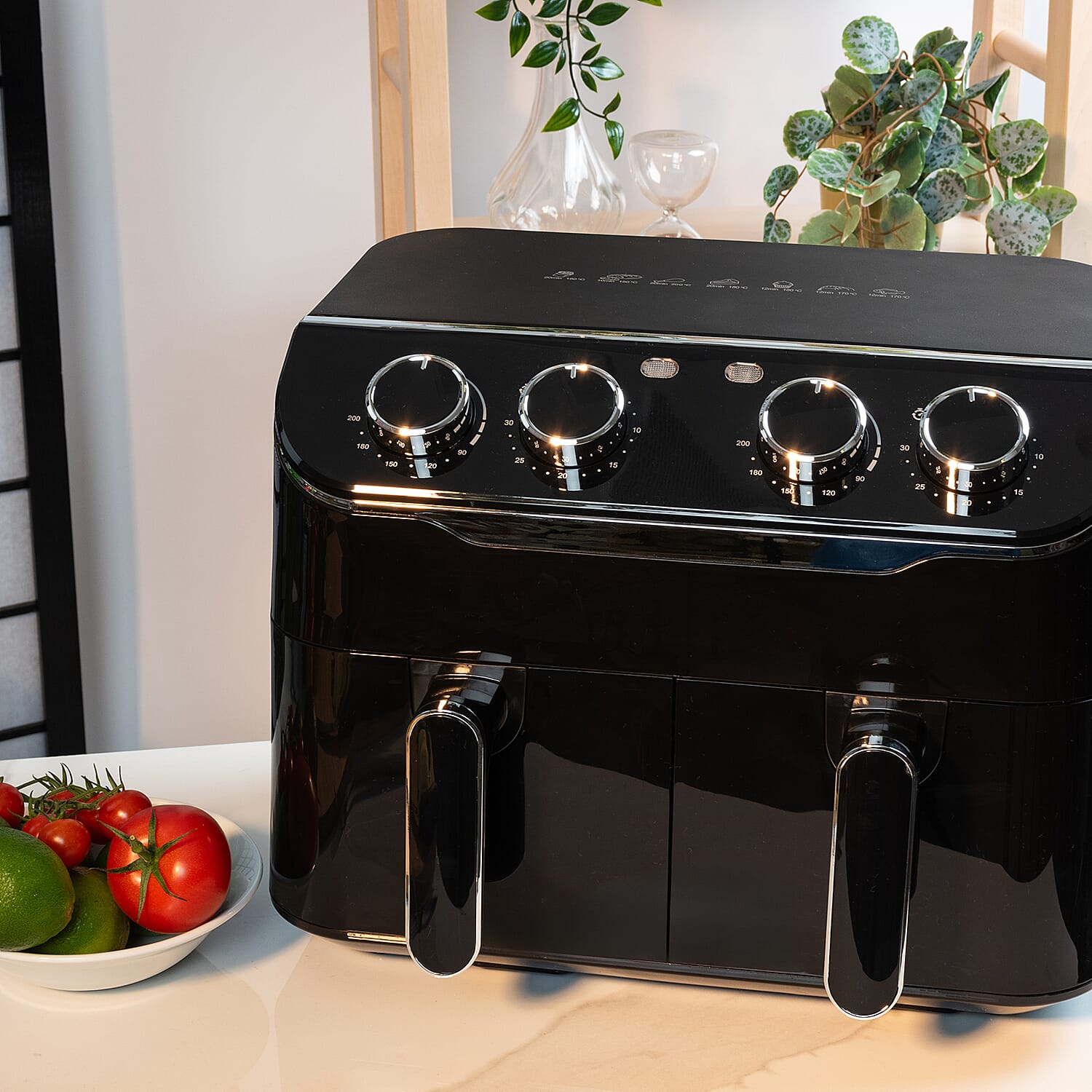 Homesmart Dual Air Fryer - Air Fry, Roast, Bake, Reheat - Uses little to no oil, Dishwasher Safe  (4L-4L Draws - 2x1400W) - Black