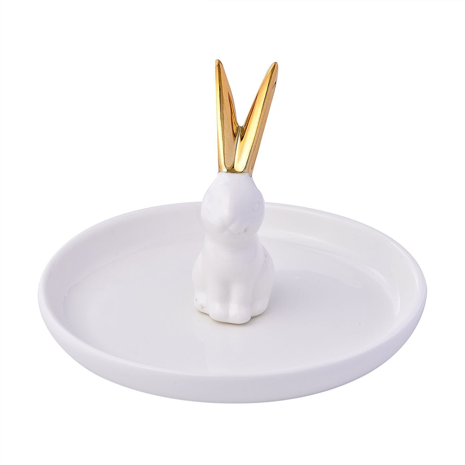Rabbit Jewellery Organiser (Size 13x13x8 cm) - White Body & Gold Ear
